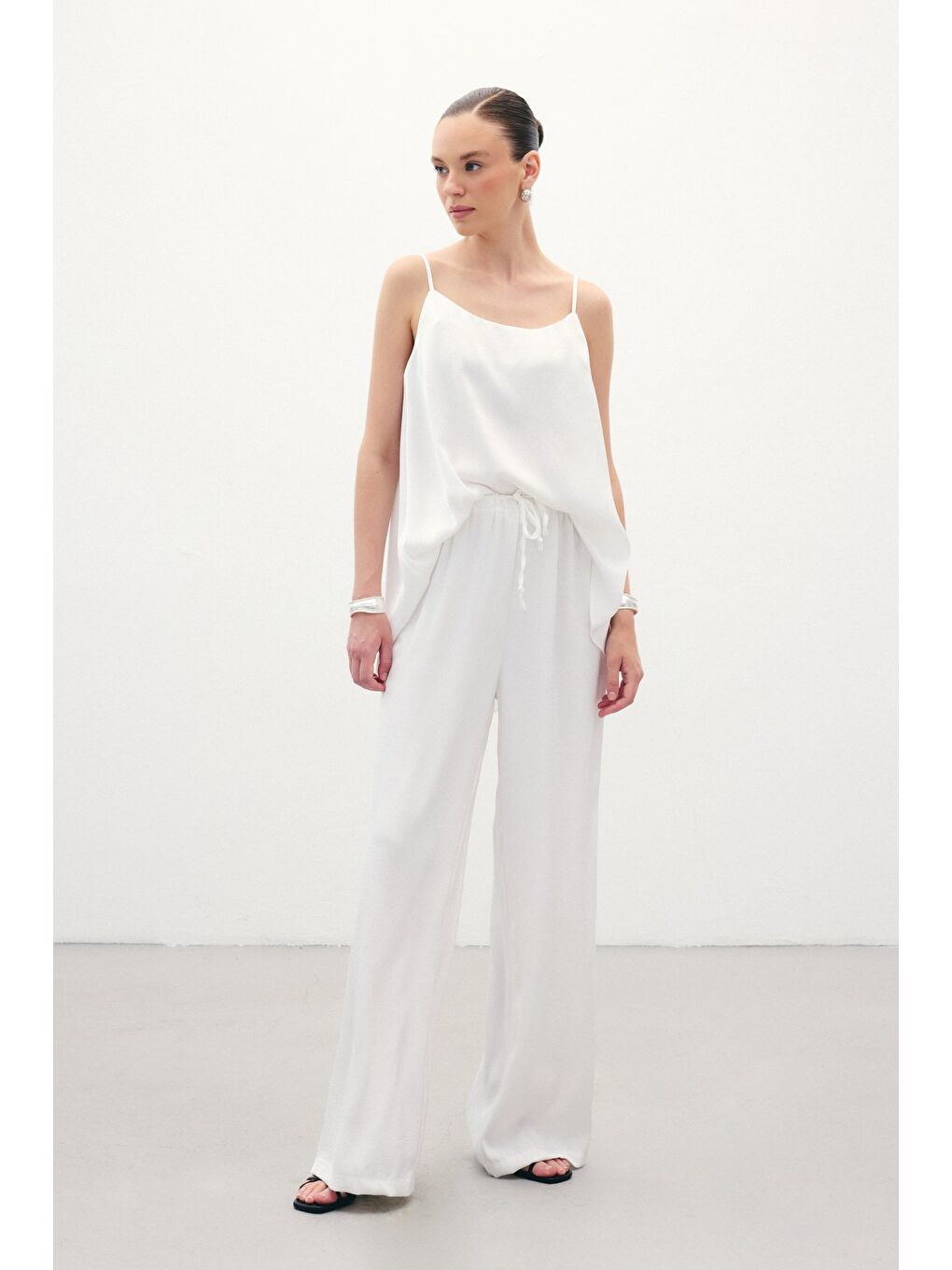 Bağcıklı Salaş Pantolon - Ekru-3