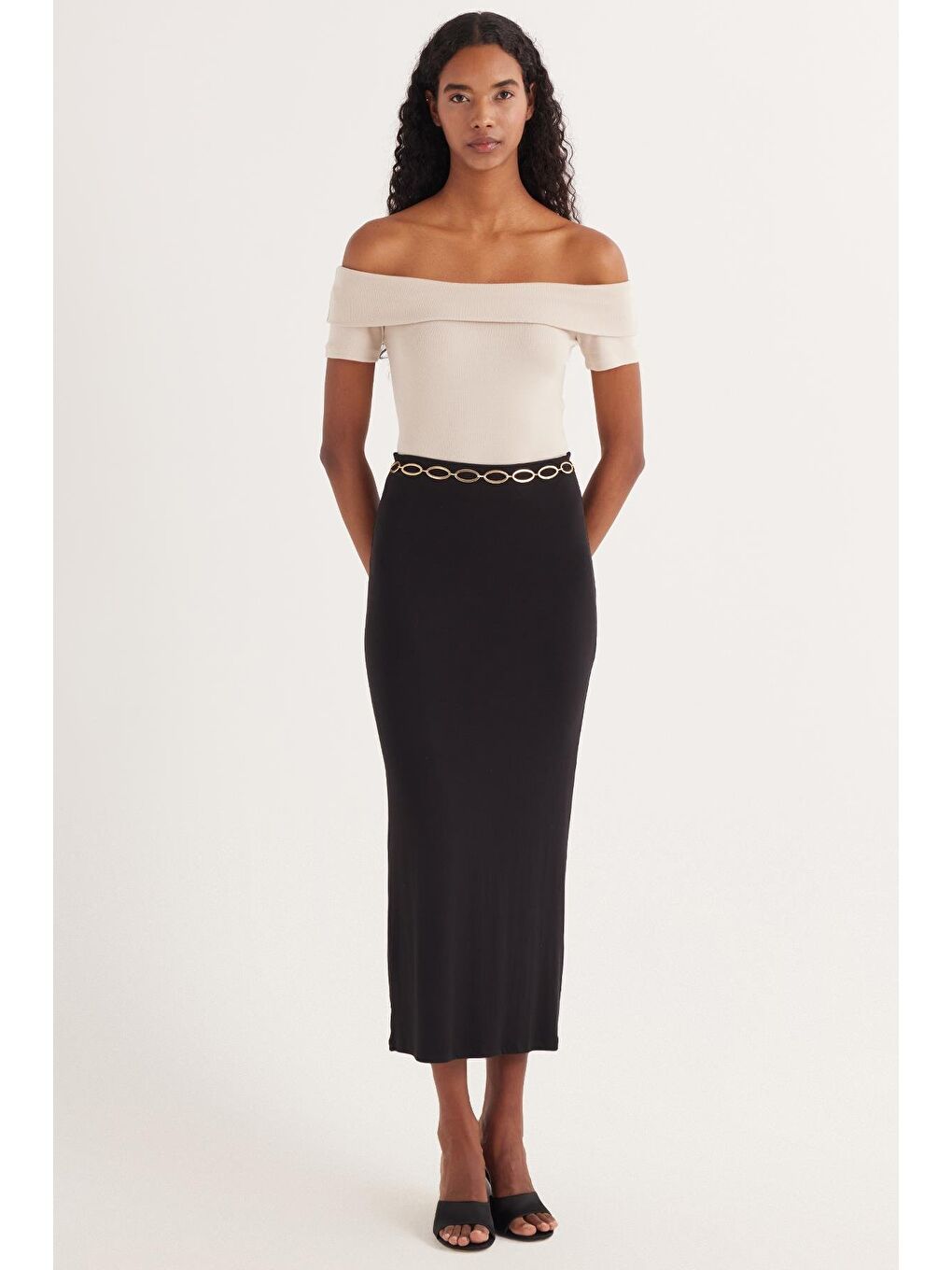 Kadın Standart Fit Modal Kumaş Siyah Maxi Boy Etek-2