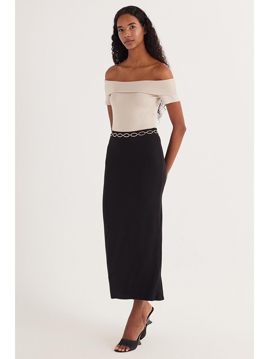 Kadın Standart Fit Modal Kumaş Siyah Maxi Boy Etek-3