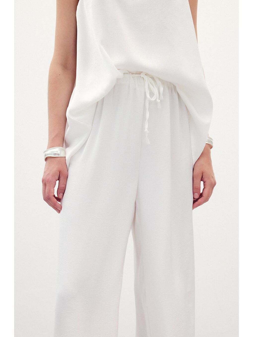 Bağcıklı Salaş Pantolon - Ekru-5