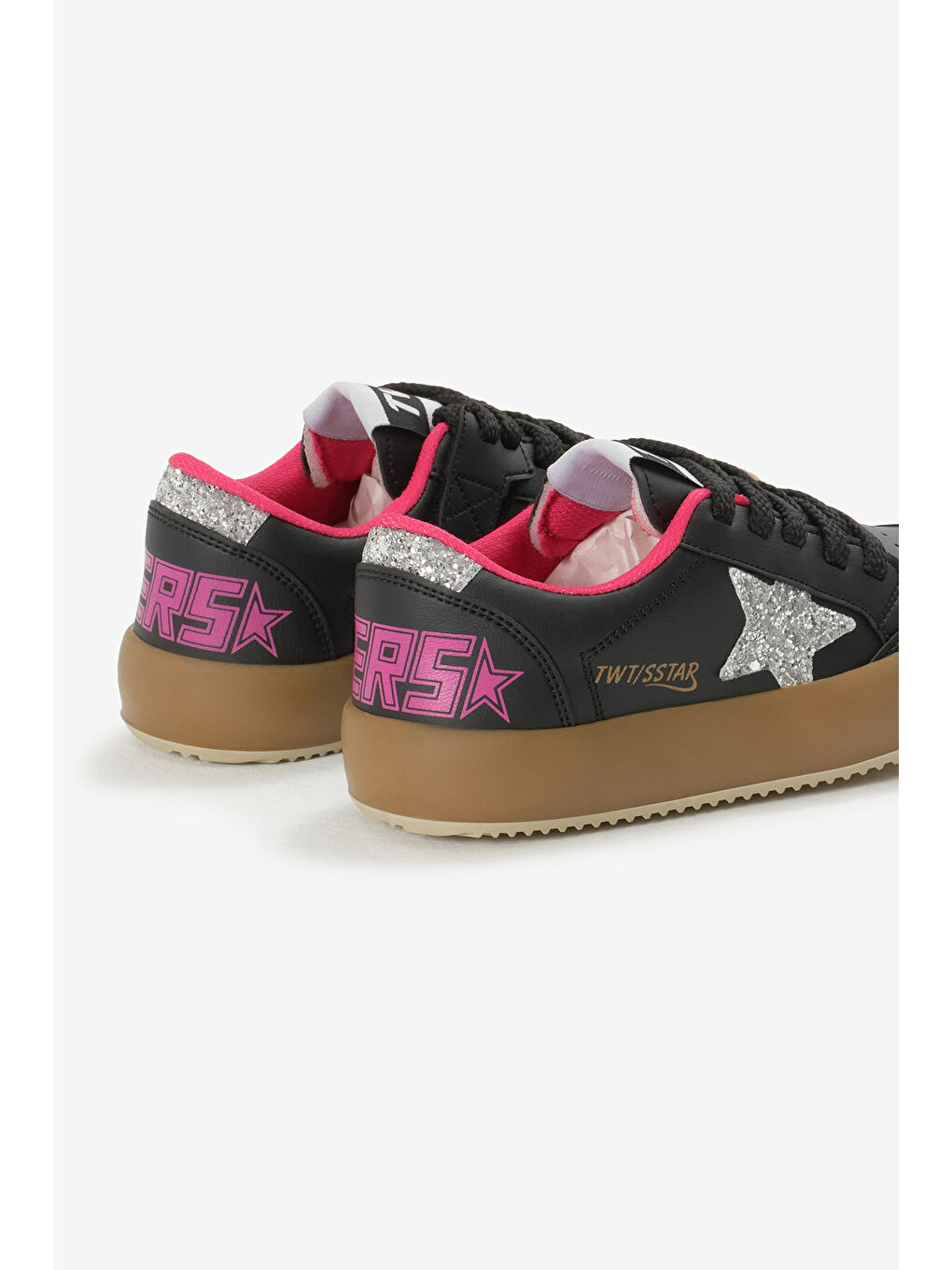 Çocuk Unisex Siyah Gümüş Termo Taban Yıldız Detaylı Bağcıklı ve Cırtlı Spor Ayakkabı-4