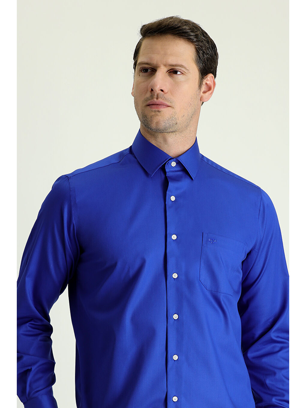 Mavi Uzun Kol Non Iron Saten Klasik Pamuklu Gömlek-1