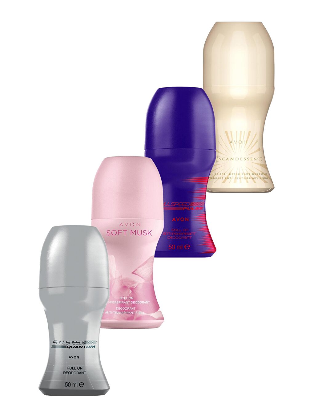 AVON Renksiz Full Speed Quantum, Pulse Erkek Rollon ve Incandessence, Soft Musk Kadın Rollon Paketi