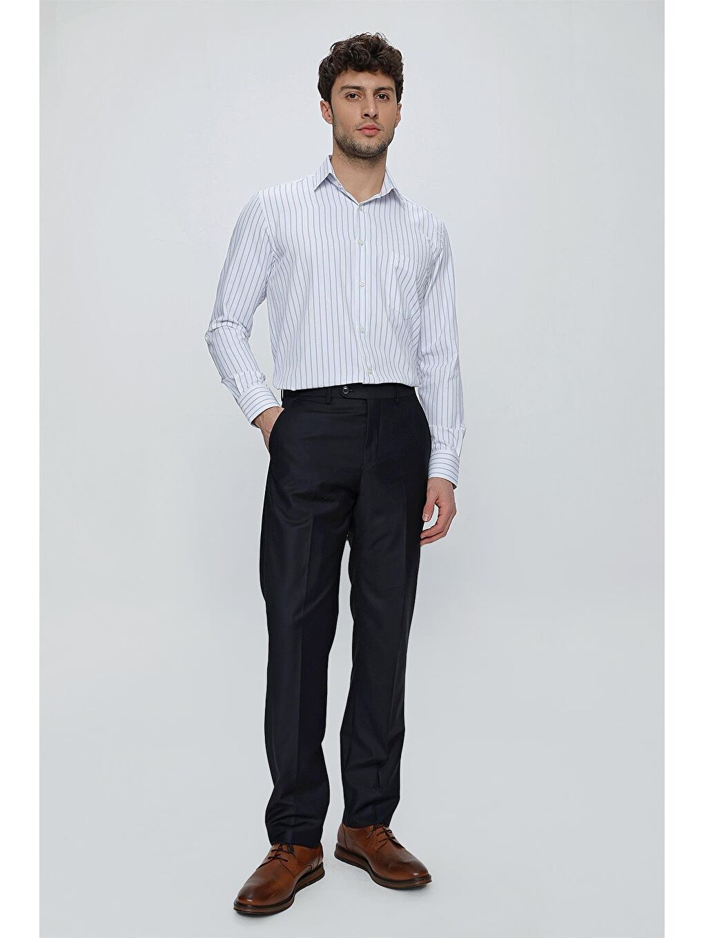 Lacivert Gabardin Yan Cep Açık Paça Basic Comfort Fit Esnek Pantolon 1003255005-1