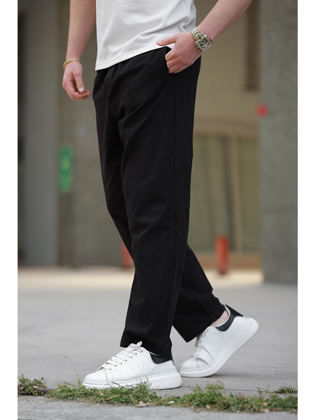 Siyah Rahat Kesim Erkek Pantolon E6561-1