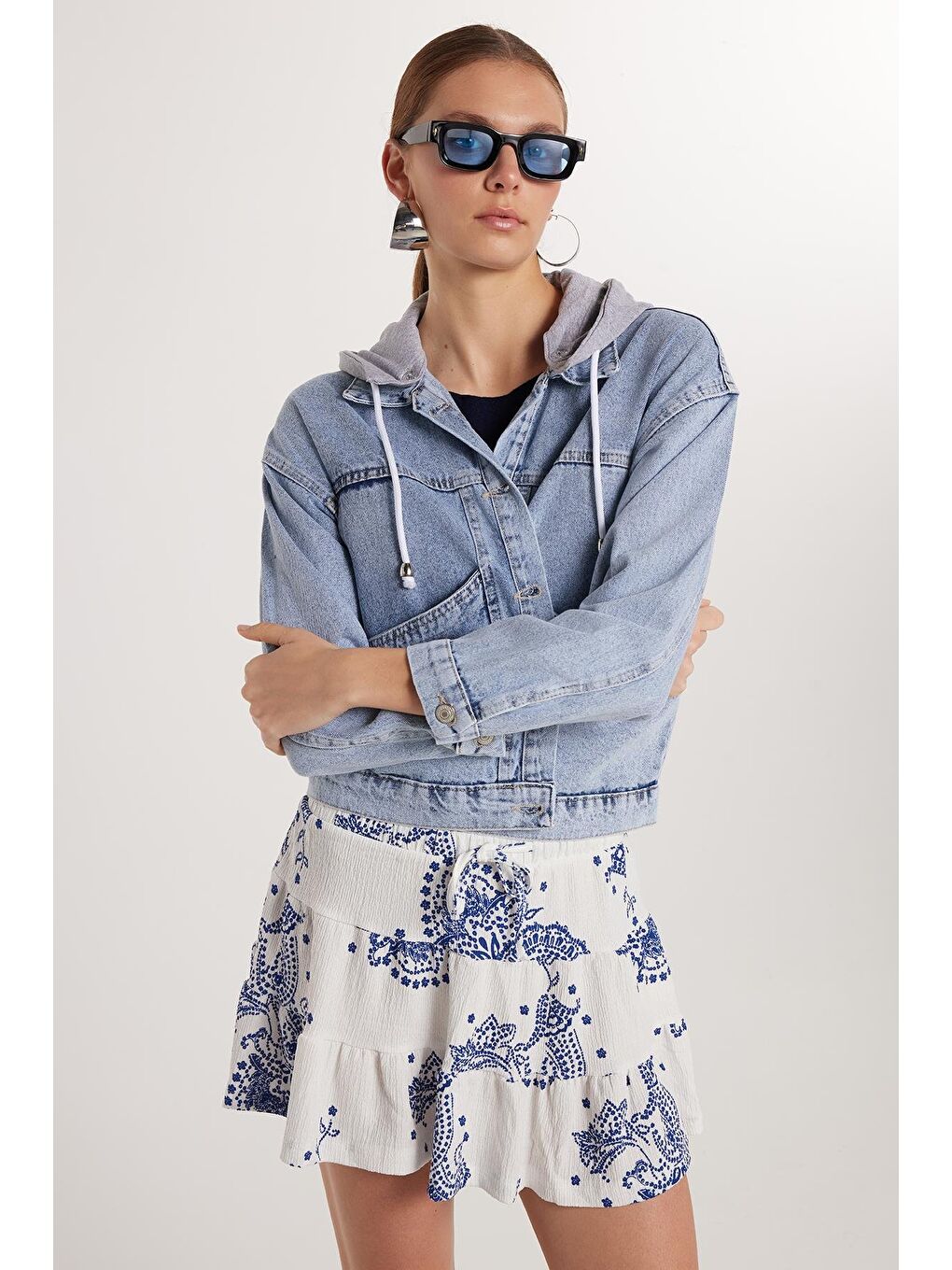 Karışık Kadın Regular Fit Desenli Gofre Etek-1