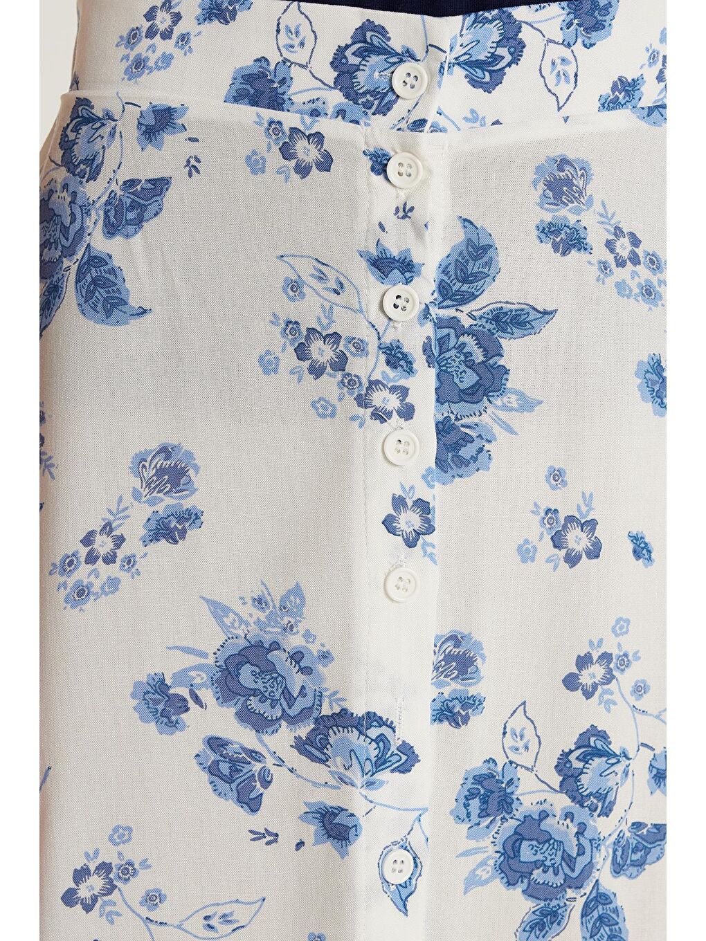 Karışık Kadın Standart Fit Düğmeli Viskon Lastikli Baskılı Midi Boy Etek-2