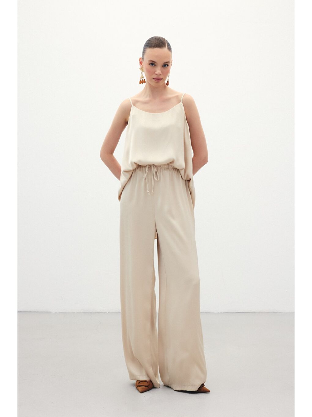 Bağcıklı Salaş Pantolon - Bej-1