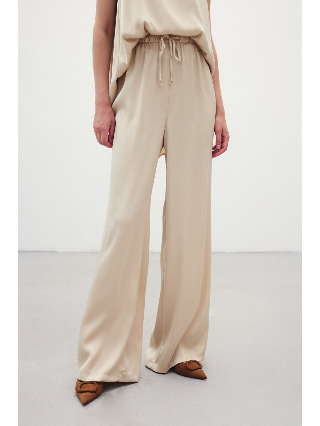 Bağcıklı Salaş Pantolon - Bej-2