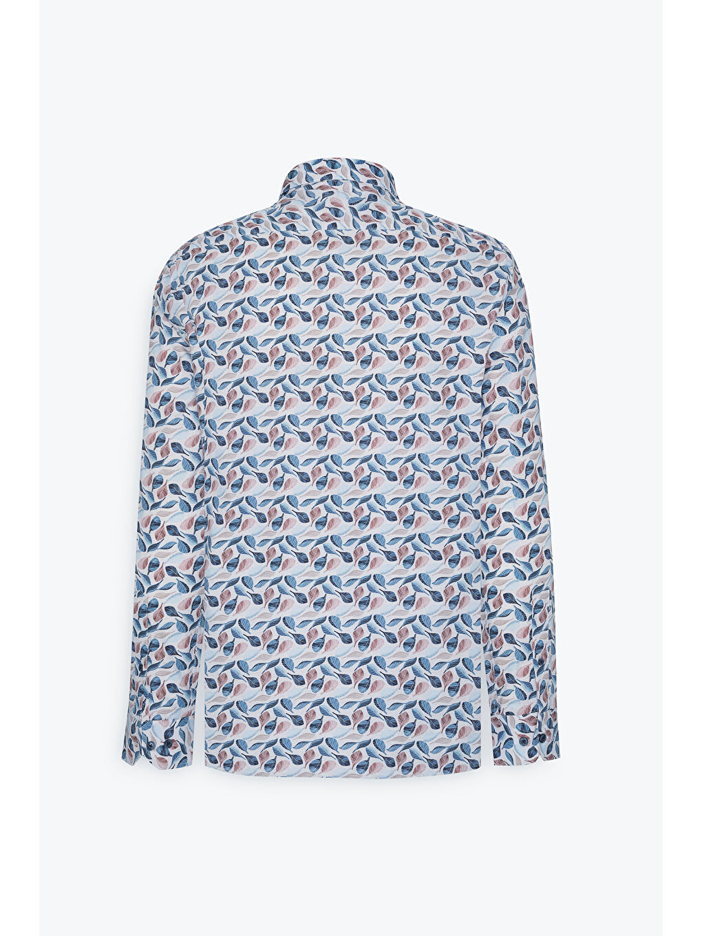 Erkek Bej-Mavi %100 Pamuk Dar Kesim Düğmeli Yaka Baskılı Gömlek-8