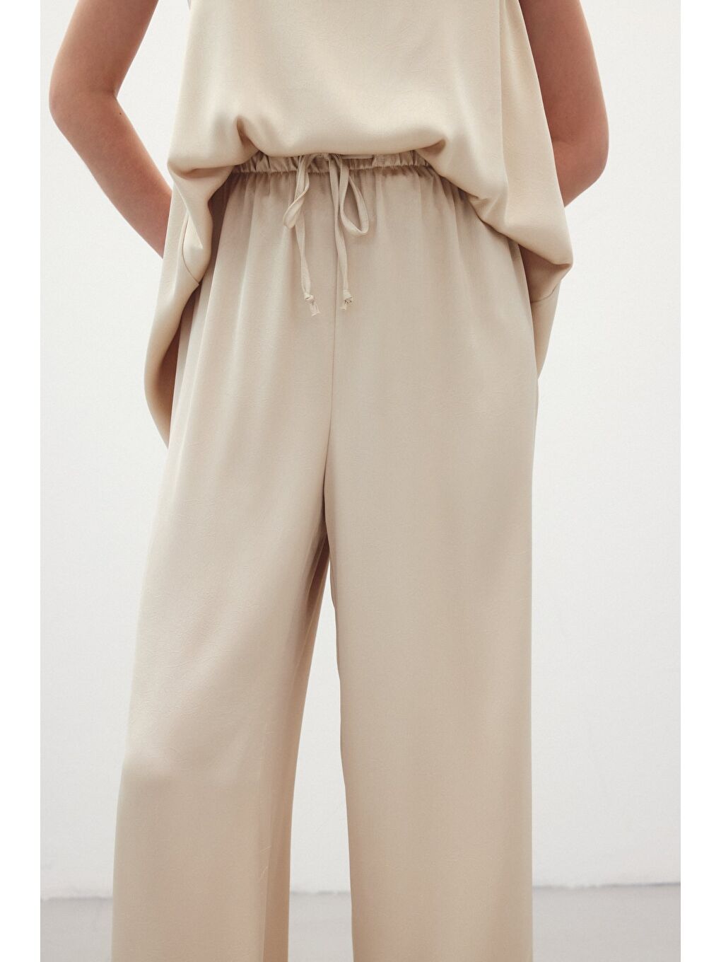 Bağcıklı Salaş Pantolon - Bej-3