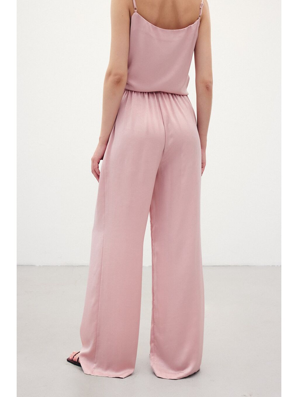 Pembe Bağcıklı Salaş Pantolon - Pudra-4