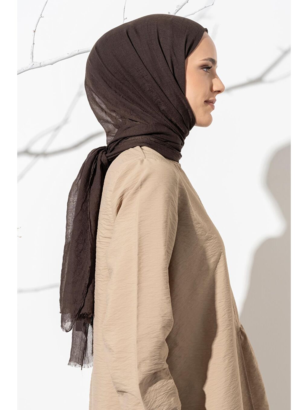 Kahverengi Kadın Konfor Şal 195/85 Cm-4