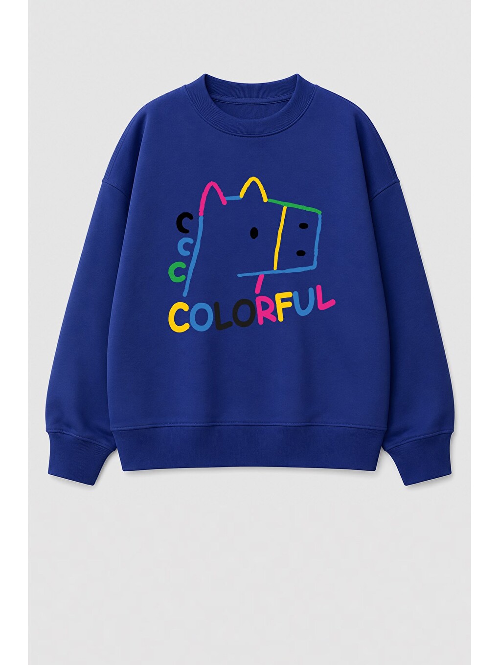 Lacivert Kız Çocuk 3 İplik Kumaş Pamuklu Baskılı Sweatshirt
