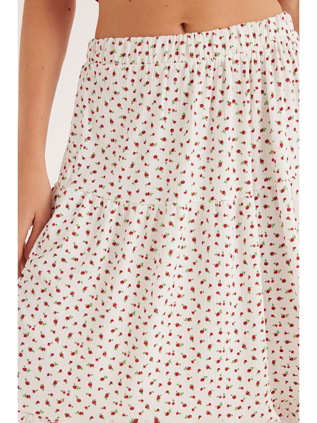 Karışık Kadın Standart Fit Beli Lastikli Baskılı Midi Boy Etek-2