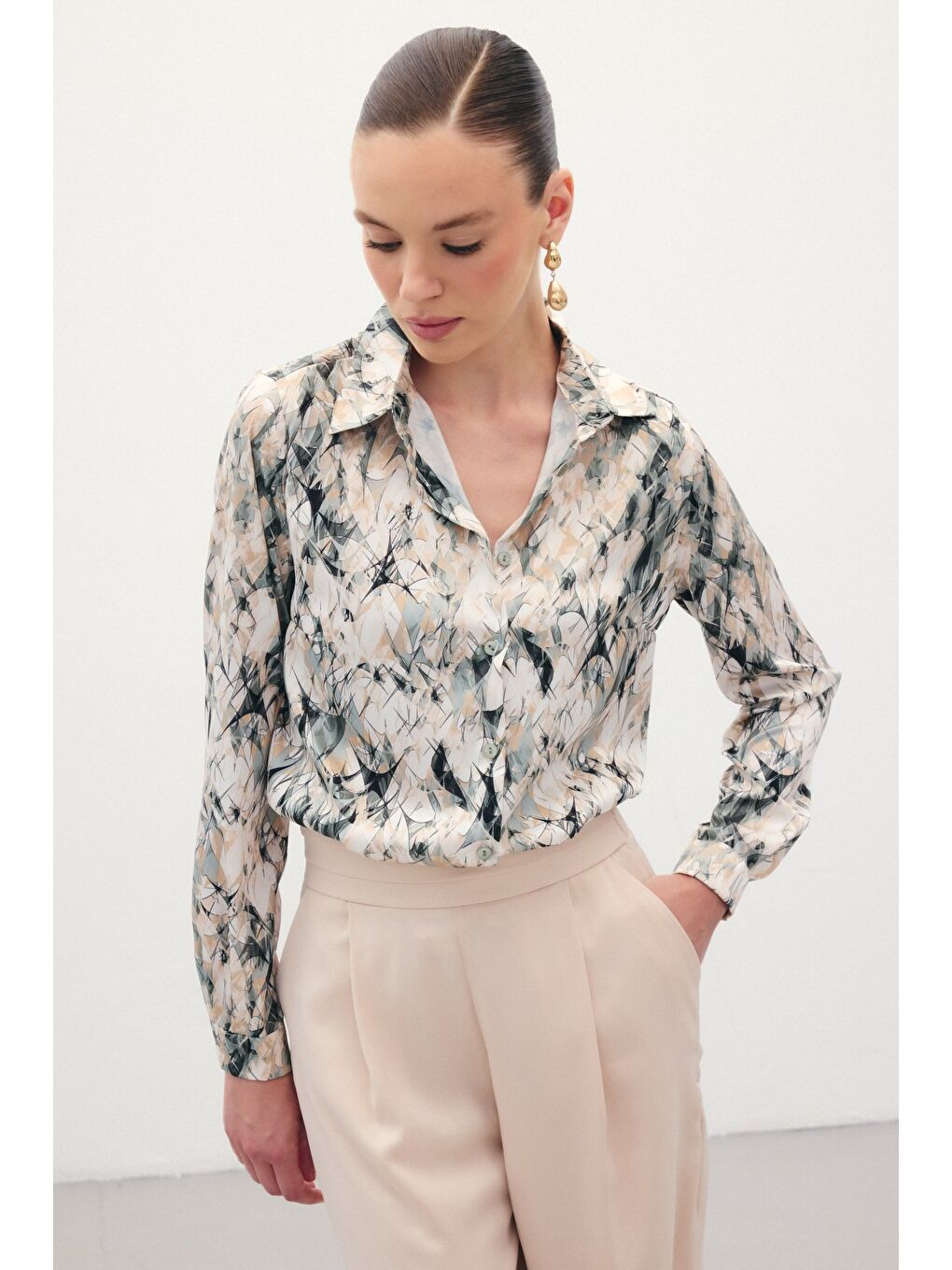 Klasik Desenli Gömlek - Haki-2