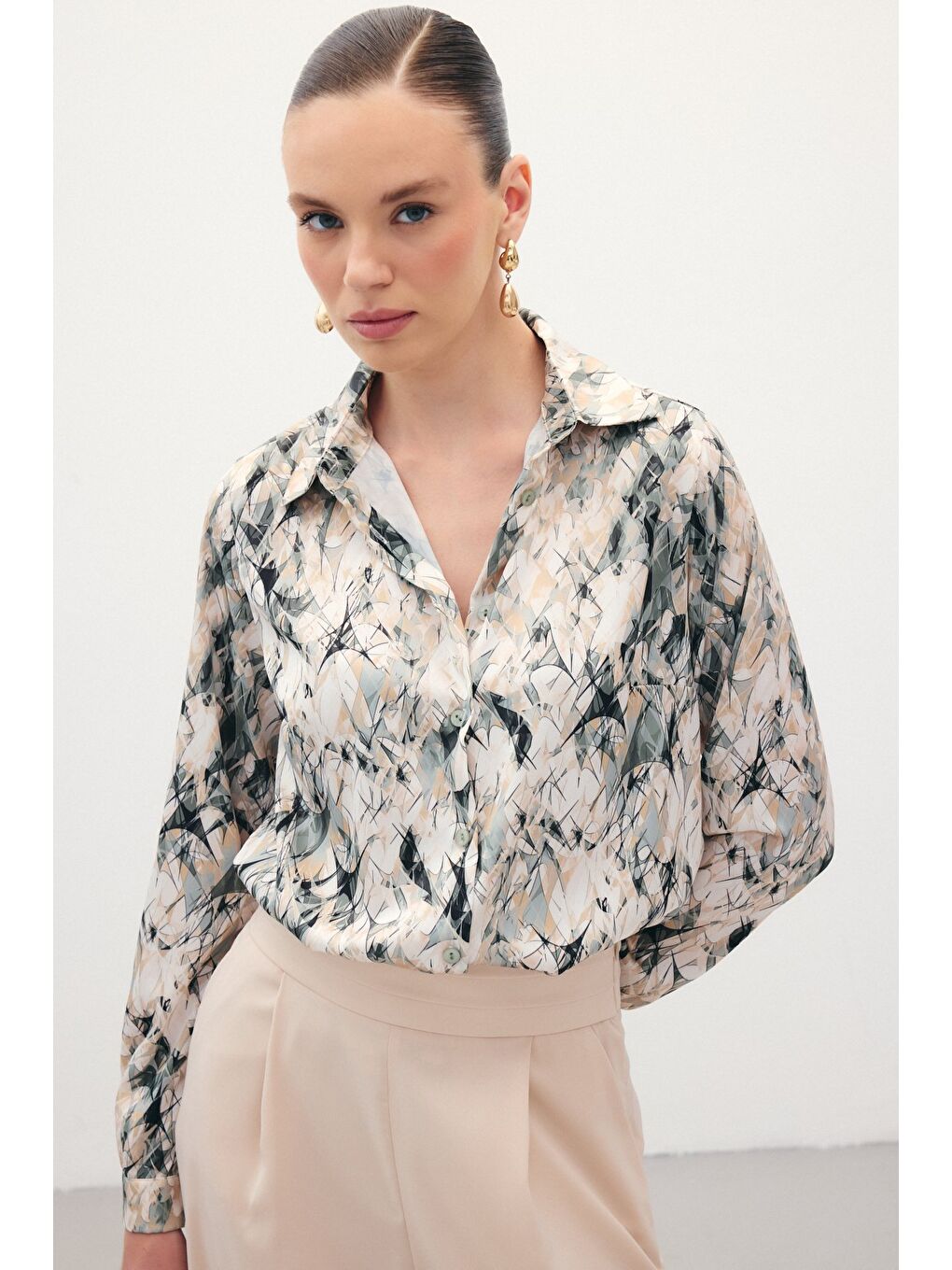 Klasik Desenli Gömlek - Haki-3