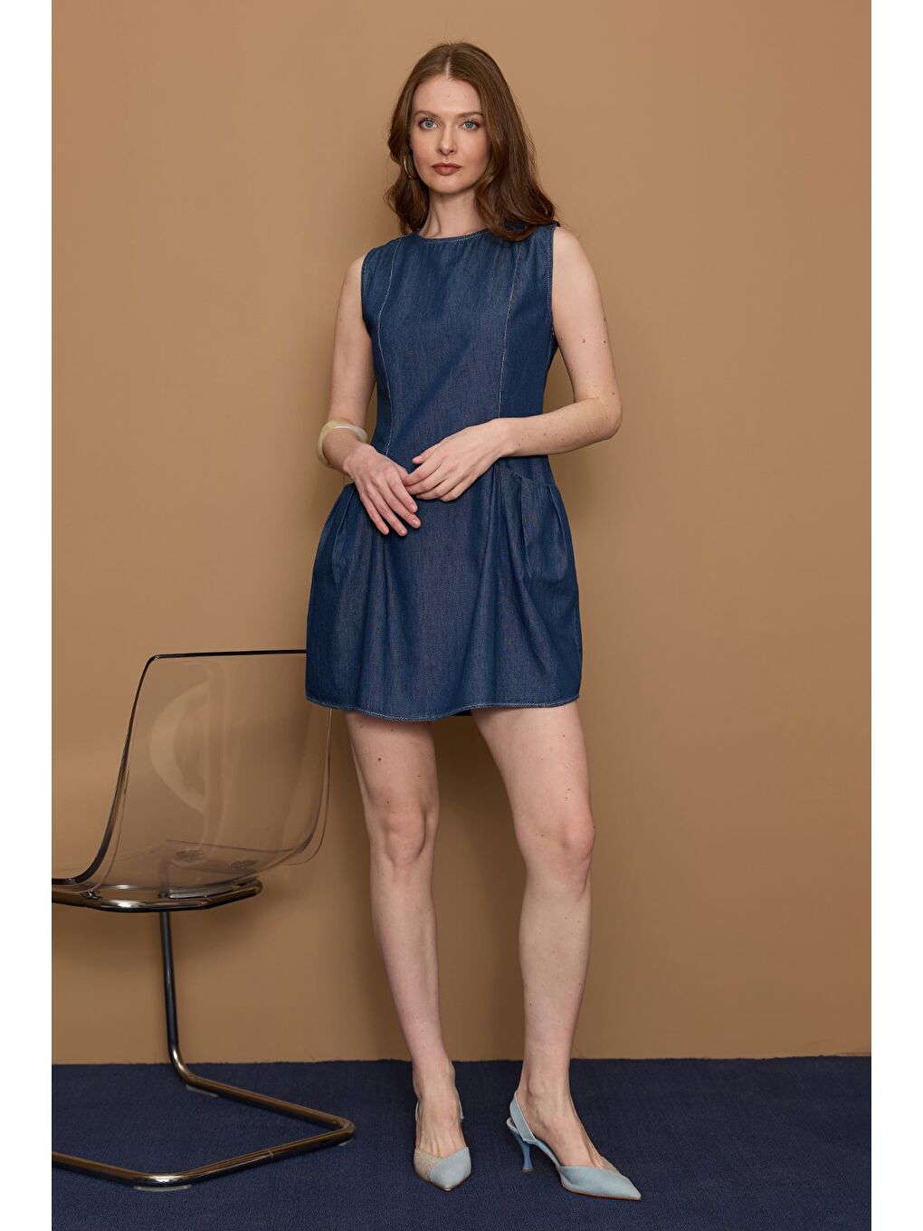 Lacivert Cepli Pileli Mini Boy Jean Elbise