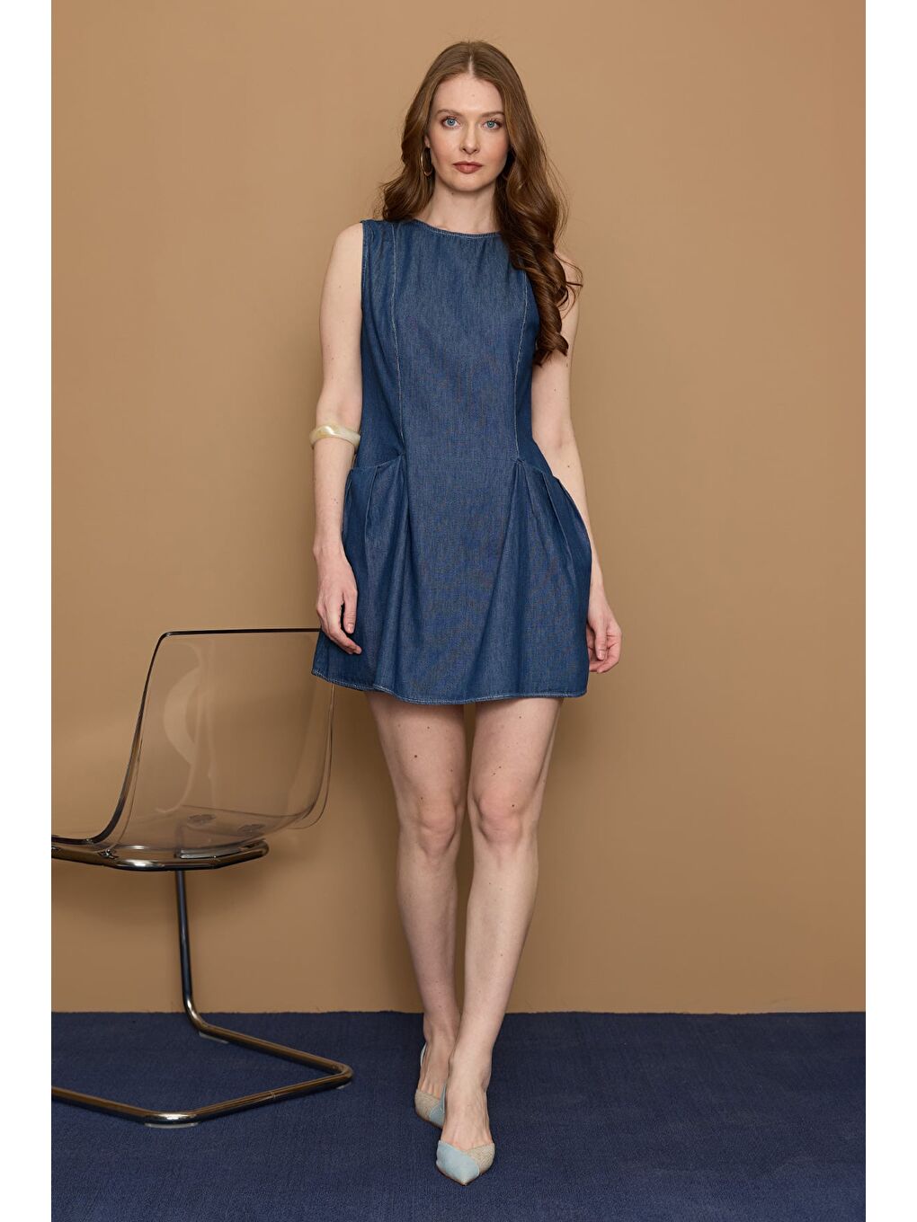 Lacivert Cepli Pileli Mini Boy Jean Elbise-2