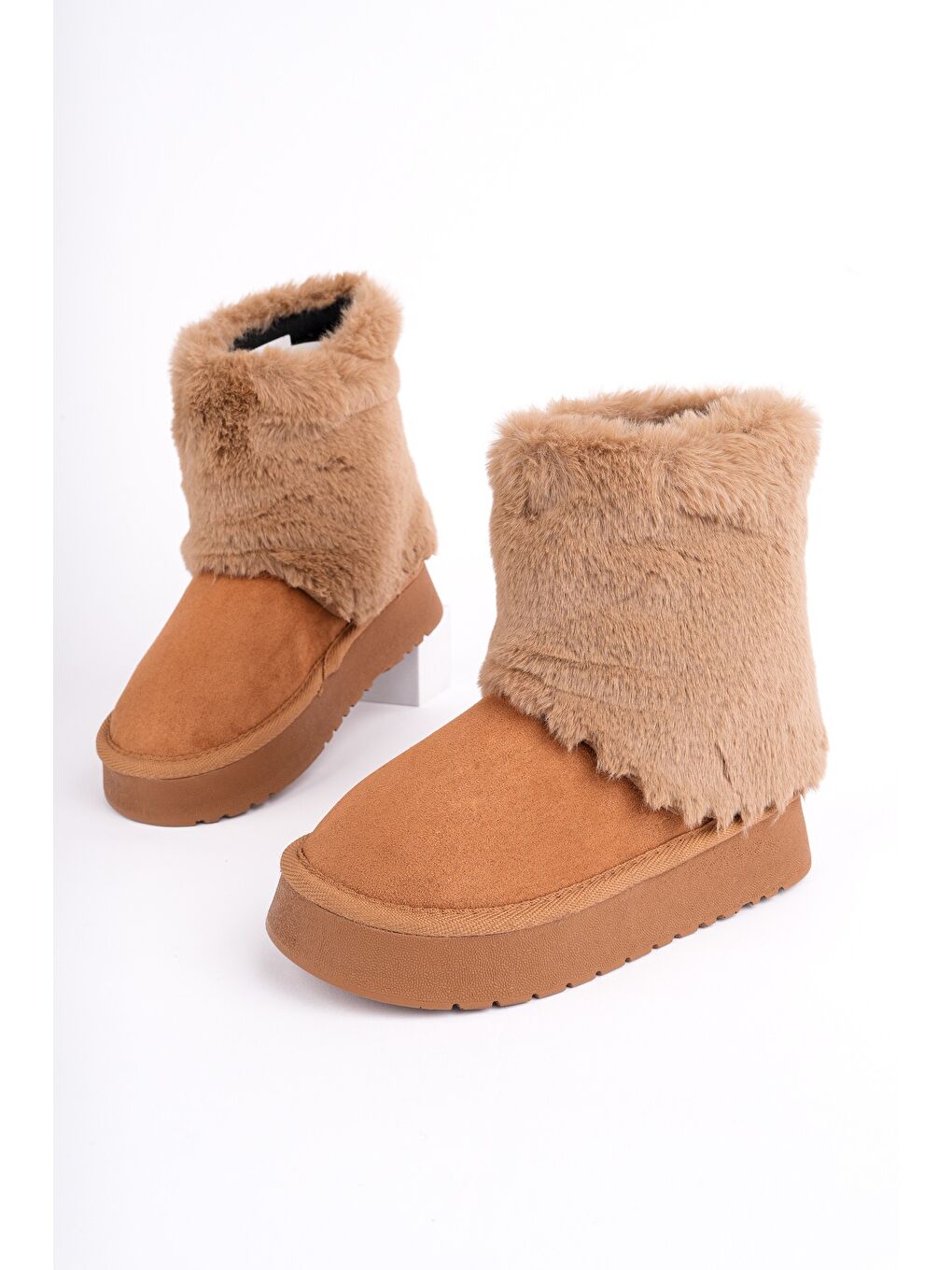 Kahverengi COZY Kürklü Kalın Taban Çocuk Kışlık Mini Bot-1