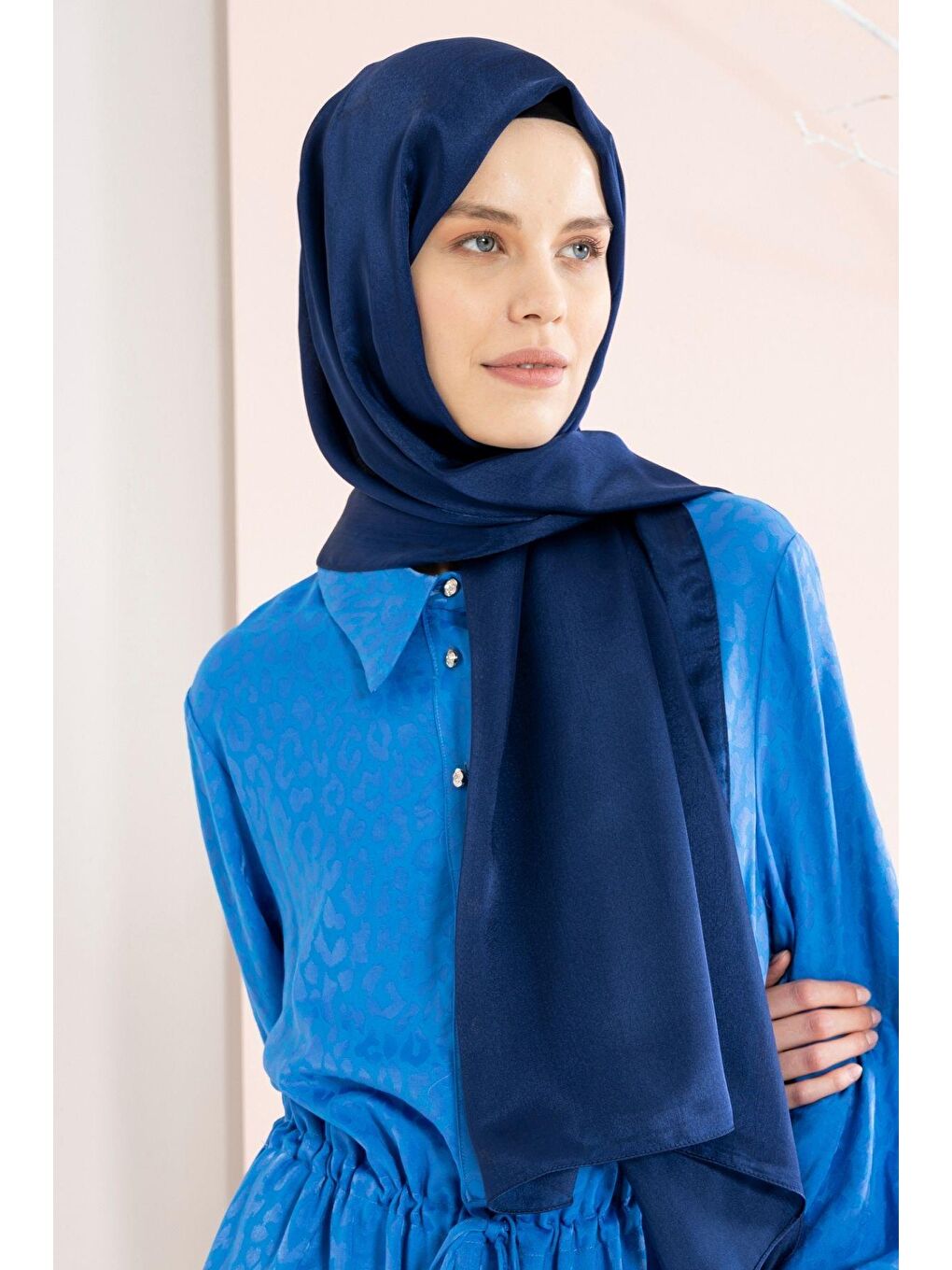 Lacivert Kadın Kırışmaz Janjan Şal 185*70 Cm-1