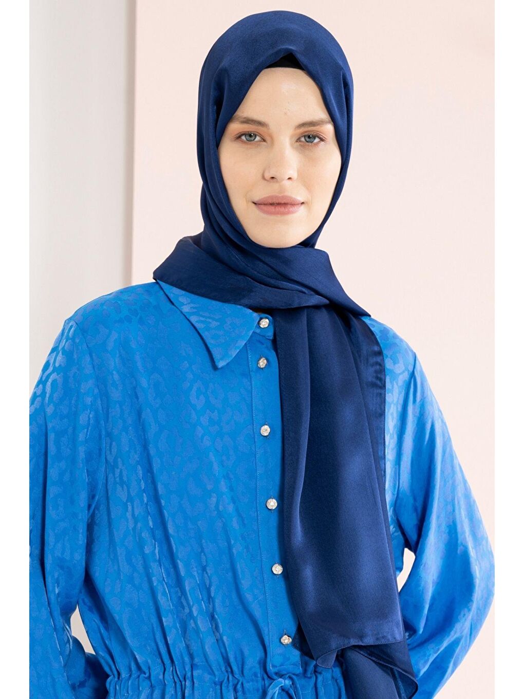 Lacivert Kadın Kırışmaz Janjan Şal 185*70 Cm-2