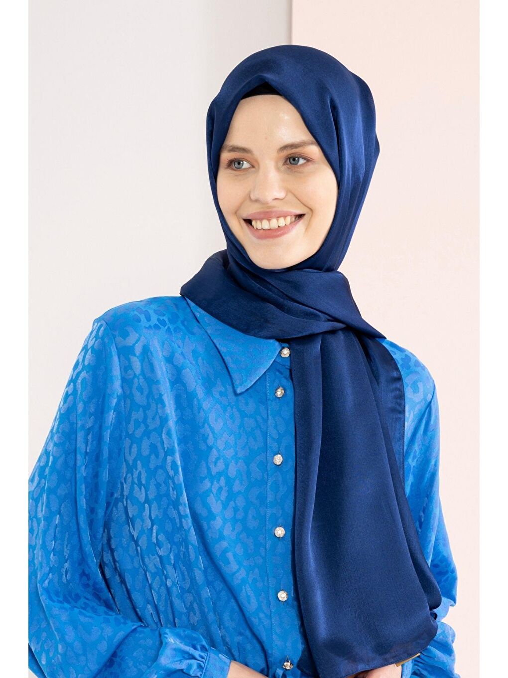 Lacivert Kadın Kırışmaz Janjan Şal 185*70 Cm-3