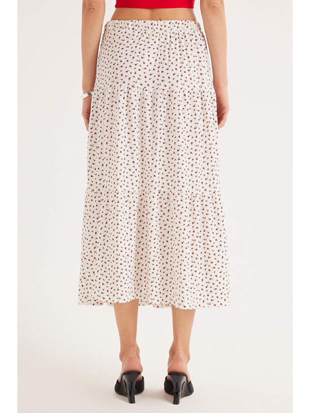 Karışık Kadın Standart Fit Beli Lastikli Baskılı Midi Boy Etek-6