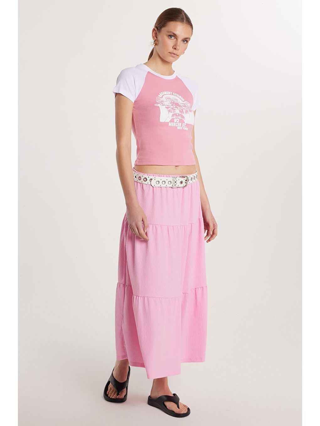 Kadın Regular Fit Pamuklu Düz Pembe Etek-1