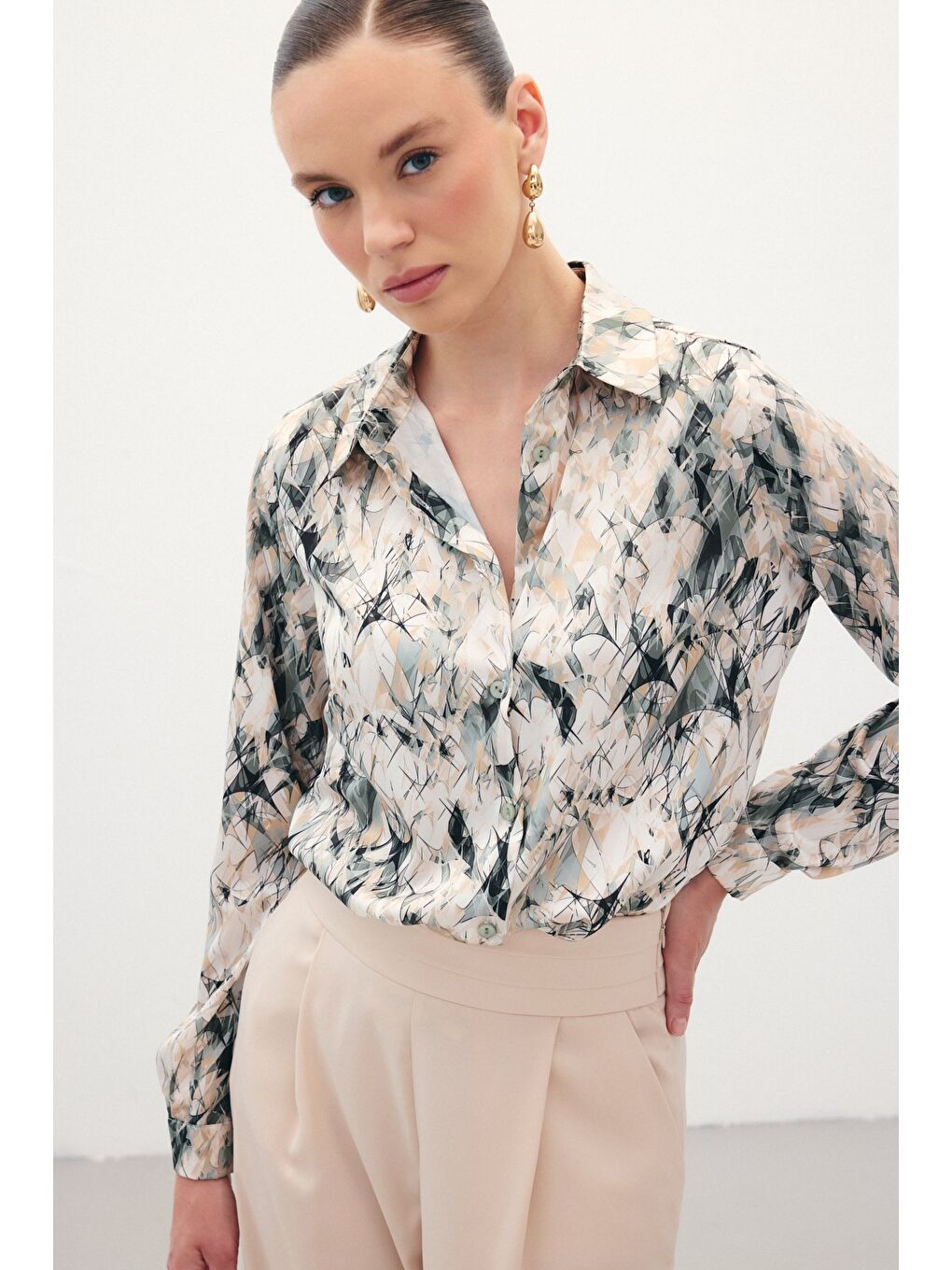 Klasik Desenli Gömlek - Haki-5