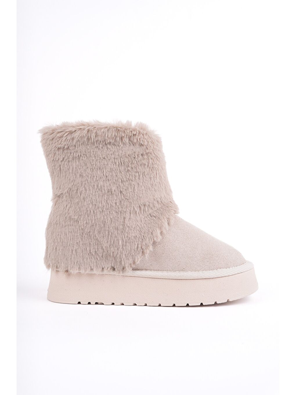 Bej COZY Kürklü Kalın Taban Çocuk Kışlık Mini Bot