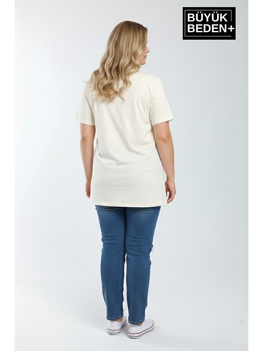 Ekru Kadın Büyük Beden Ny New York Baskılı 3xl-6xl Bisiklet Yaka Tshırt Spr26btsk510-15-2
