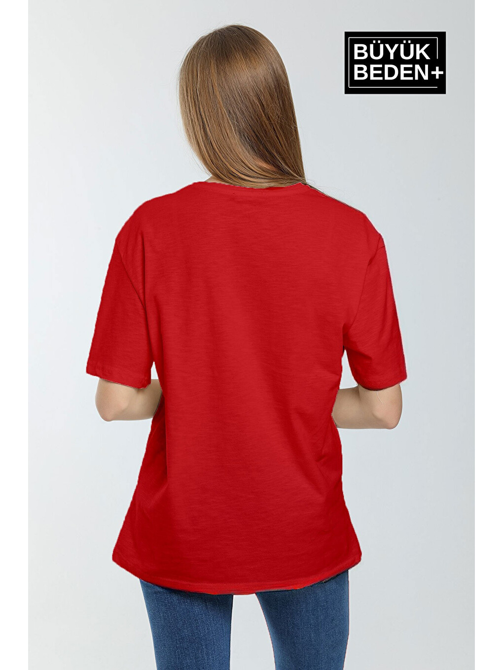 Kırmızı Kadın Büyük Beden Yelken Baskılı 3xl-6xl Bisiklet Yaka Tshırt SPR26BTSK510-11-1
