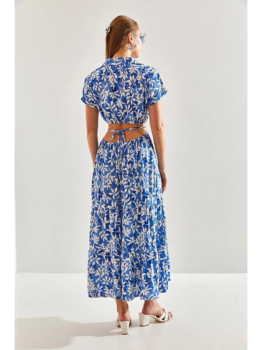 Mavi Kadın Bel Dekolteli Bağlamalı V Yaka Elbise 60171016-4