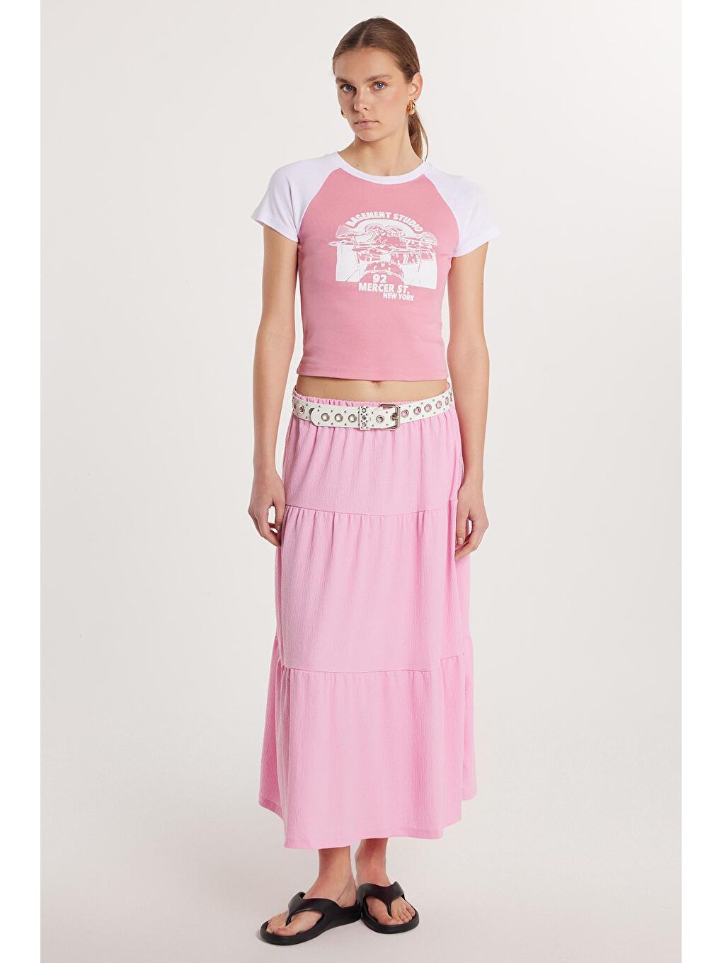 Kadın Regular Fit Pamuklu Düz Pembe Etek-3