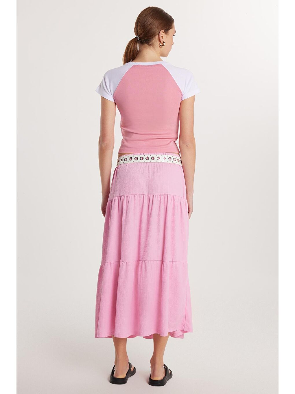 Kadın Regular Fit Pamuklu Düz Pembe Etek-4