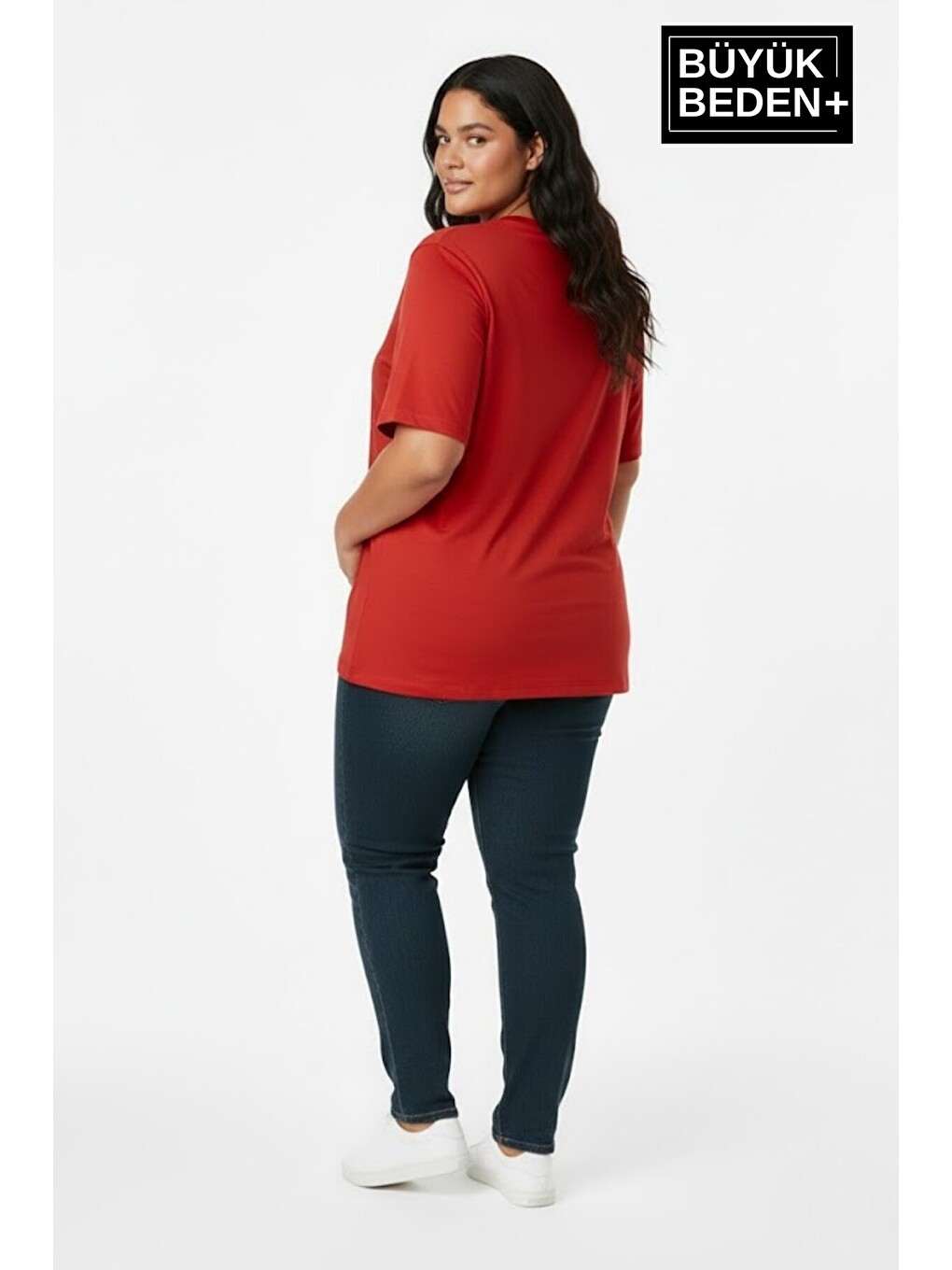 Kırmızı Kadın Büyük Beden Ny New York Baskılı 3xl-6xl Bisiklet Yaka Tshırt Spr26btsk510-15-1