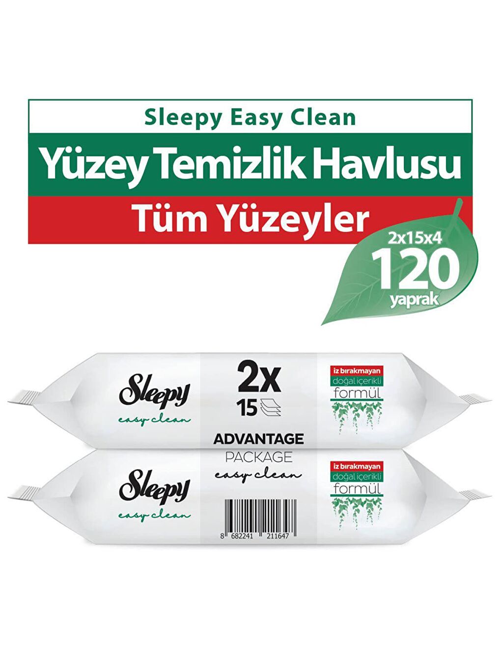 Sleepy Beyaz 8'li Paket Easy Clean Yüzey Temizlik Havlusu 8x15 (120 Yaprak)