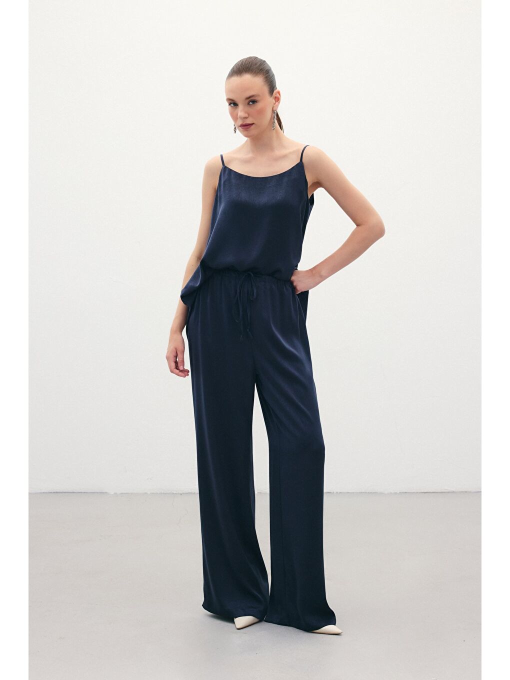 Bağcıklı Salaş Pantolon - Lacivert-1