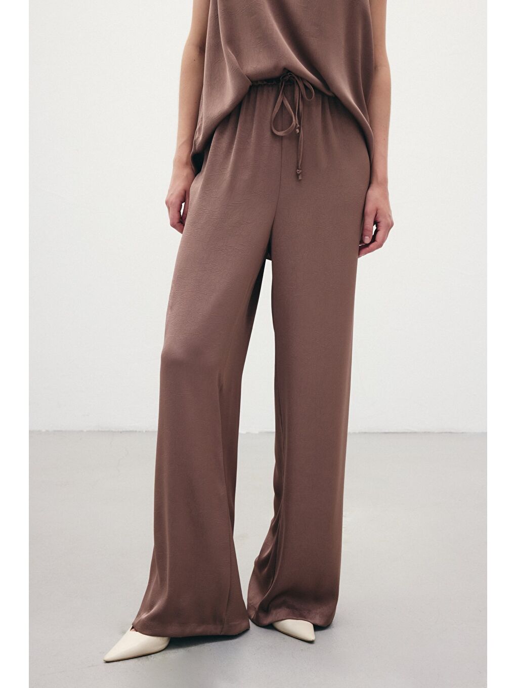 Kahverengi Bağcıklı Salaş Pantolon - Kahve-4