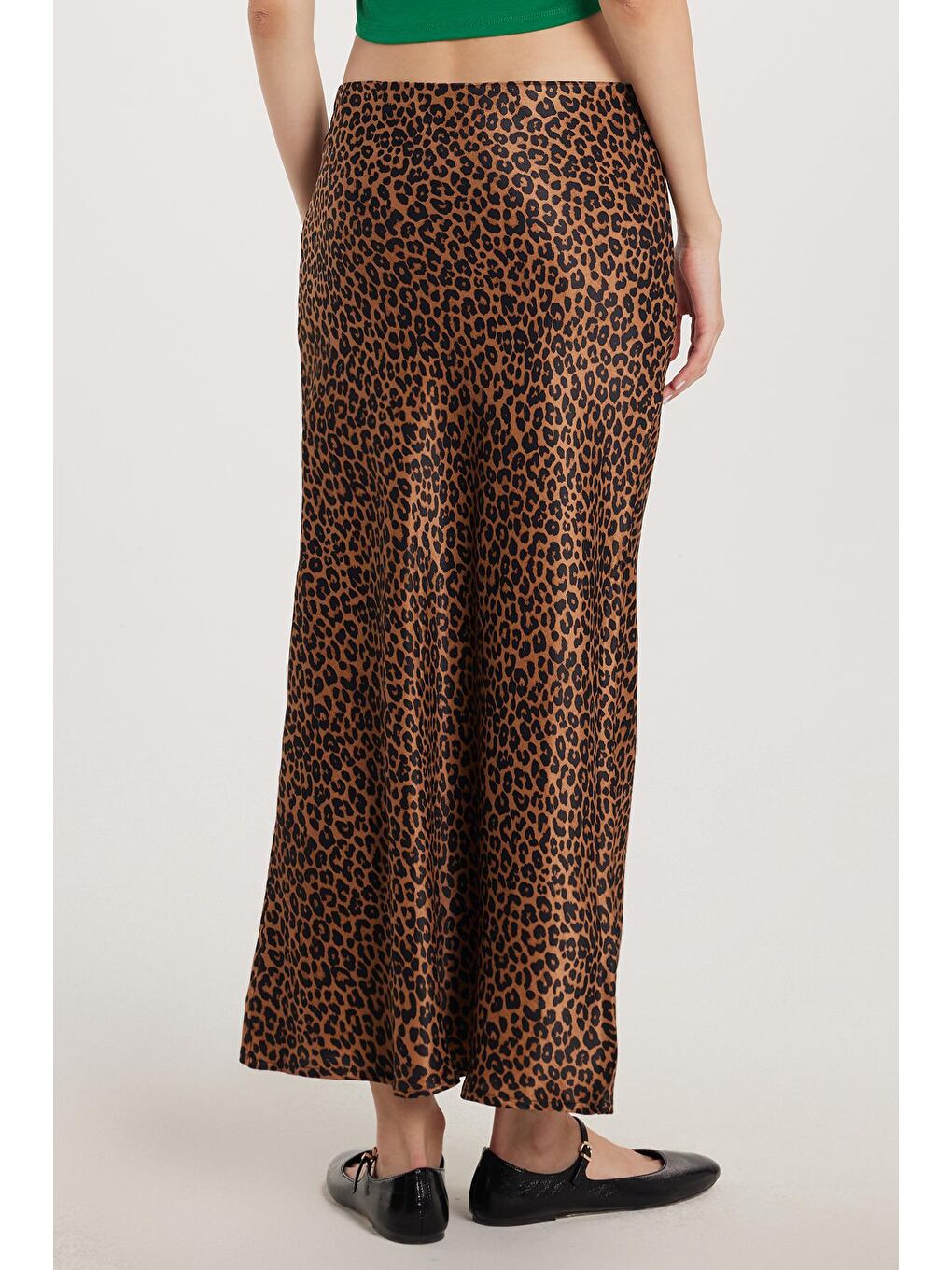 Kahverengi Kadın Standart Fit Lastikli Baskılı Etek-4