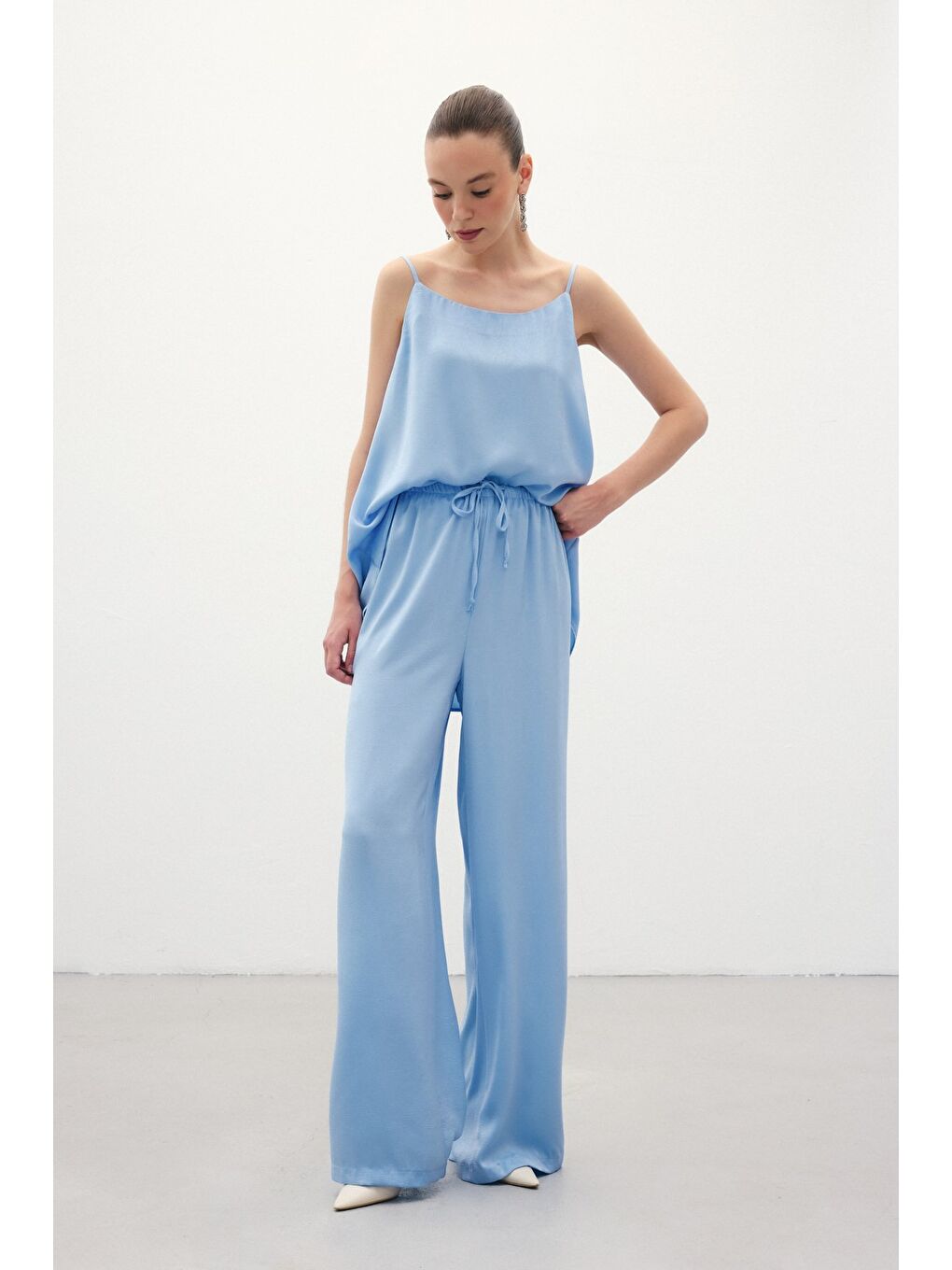 Bağcıklı Salaş Pantolon - Mavi
