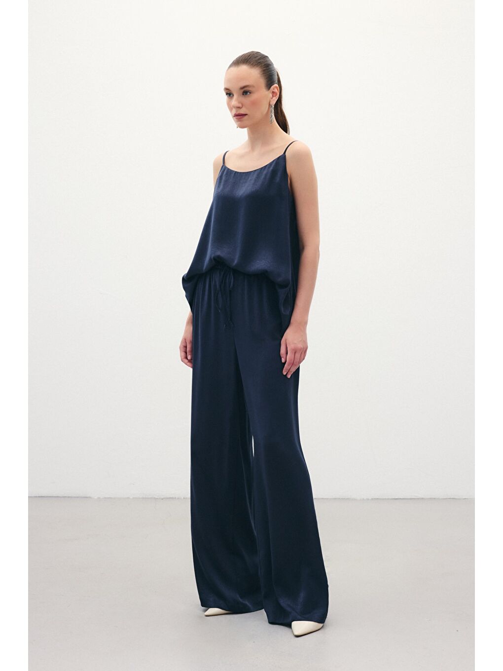 Bağcıklı Salaş Pantolon - Lacivert-3