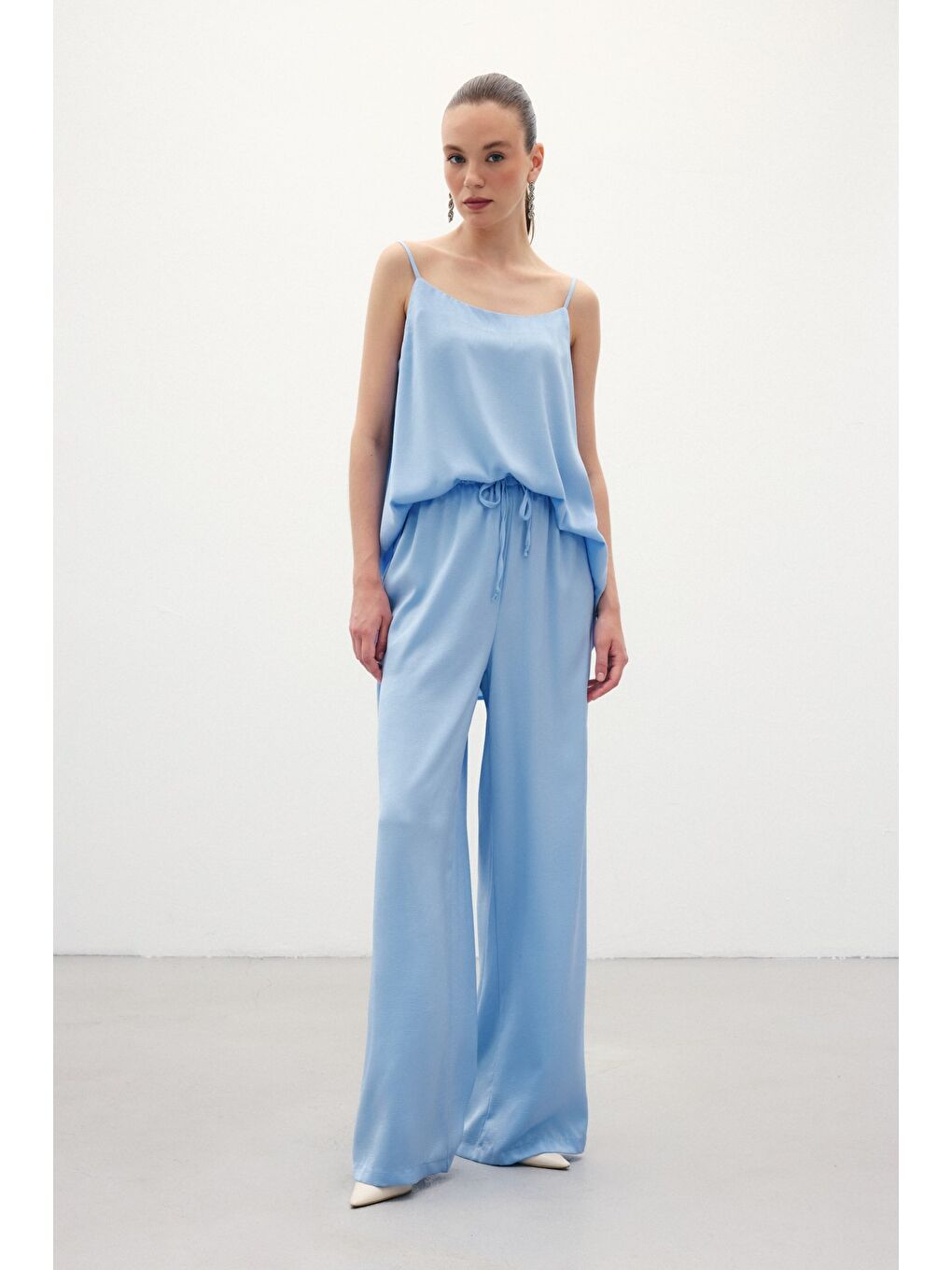 Bağcıklı Salaş Pantolon - Mavi-1