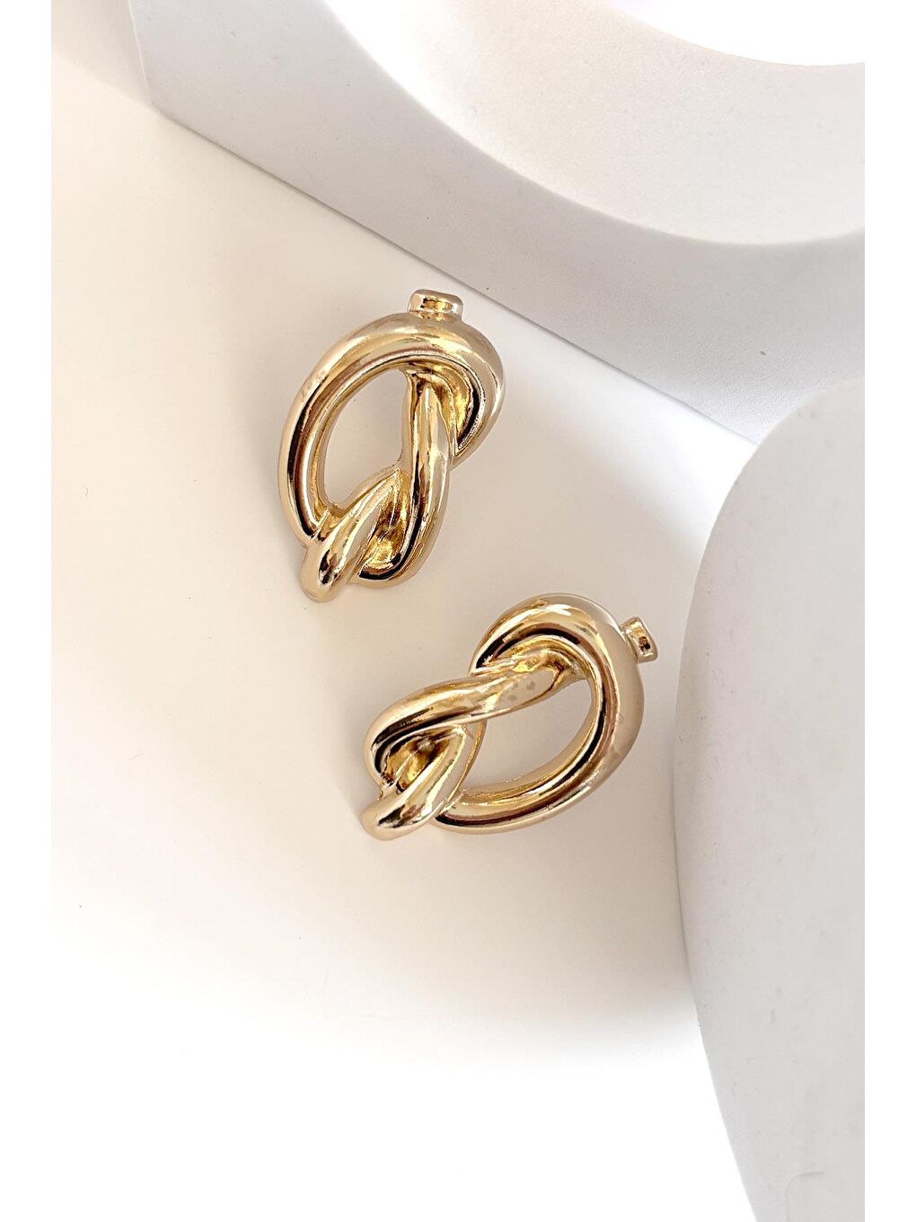 Sarı Modern Gold Düğüm Küpe