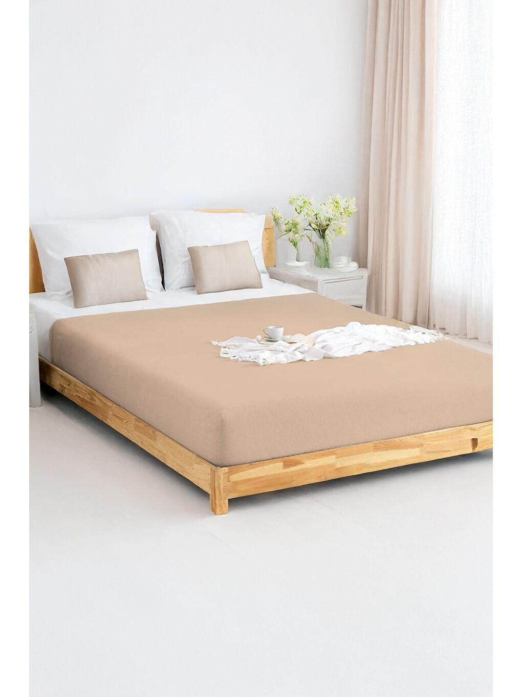 Penye Lastikli Çarşaf Pamuklu Jersey Çift Kişilik 160x200cm Bej