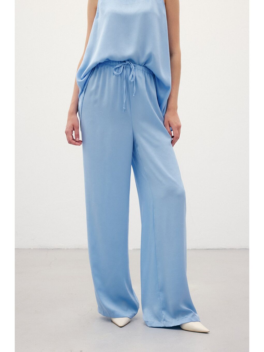Bağcıklı Salaş Pantolon - Mavi-4