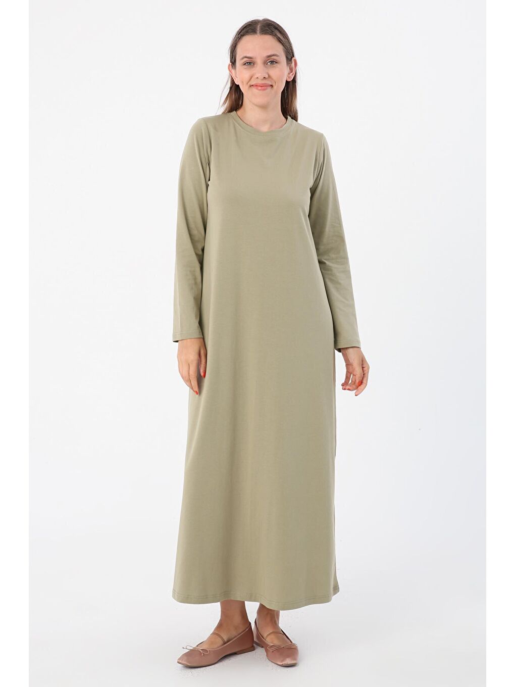 Yeşil Defne Uzun Kollu İçlik Elbise-1