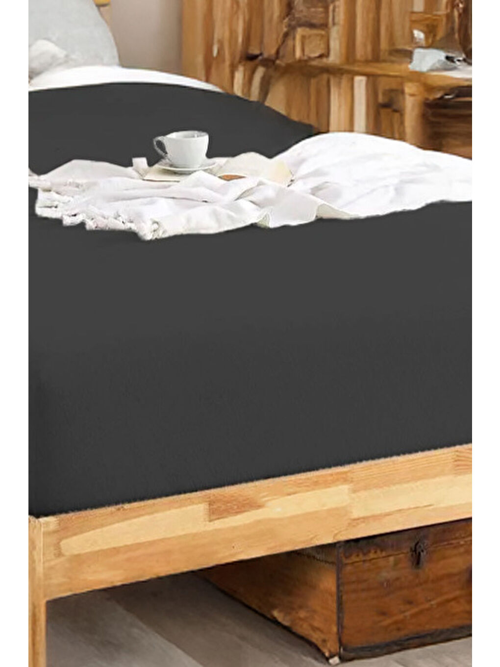 Penye Lastikli Çarşaf Pamuklu Jersey Çift Kişilik 160x200cm Antrasit-1