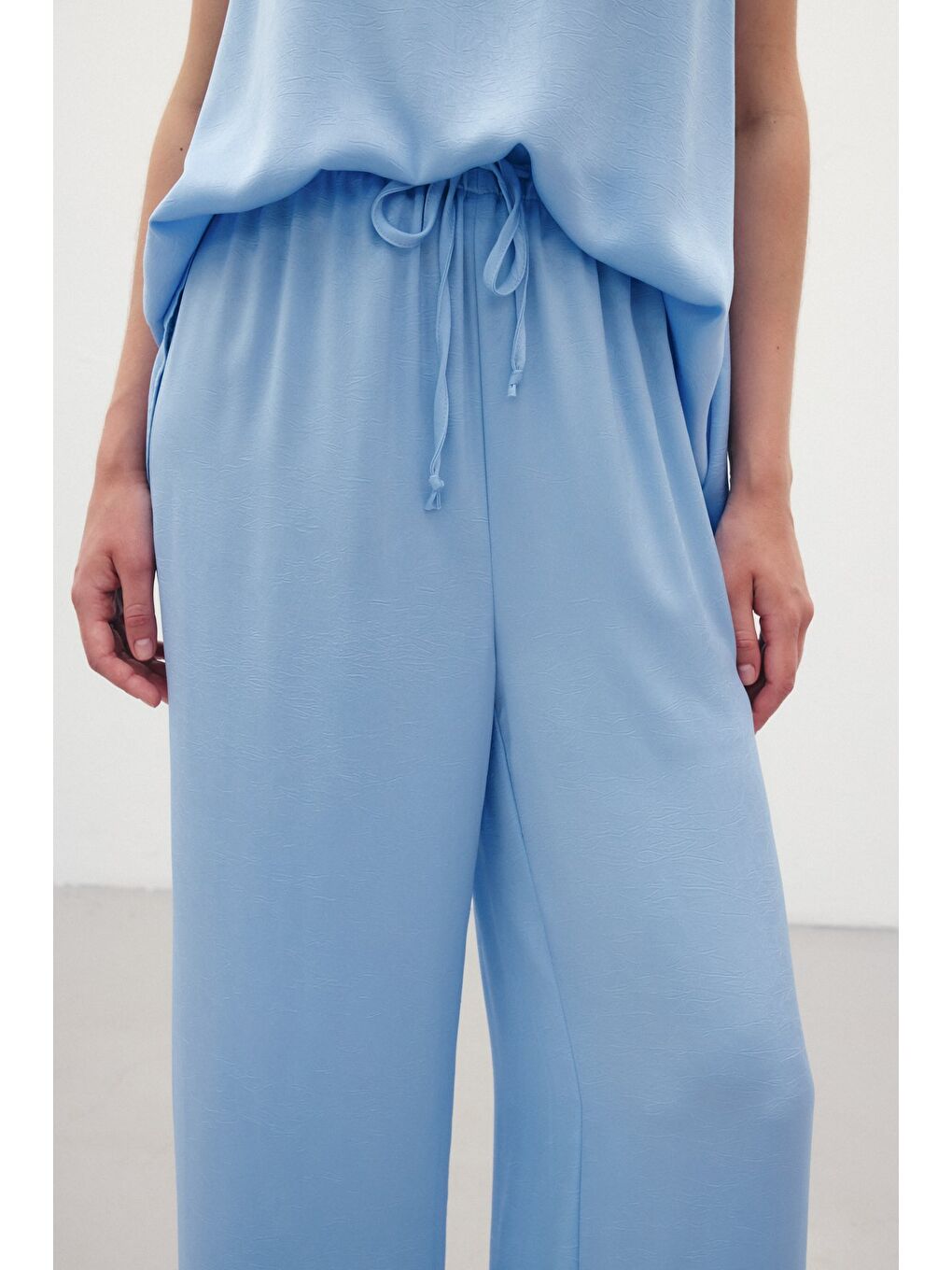 Bağcıklı Salaş Pantolon - Mavi-5